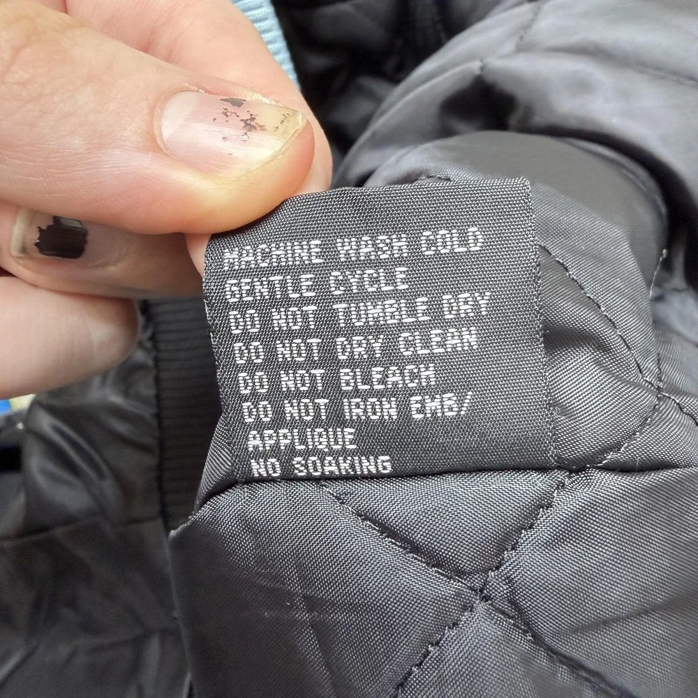 Y2K Southpole Jacket Womens Medium Black Satin Bomber Full Zip Embroidered